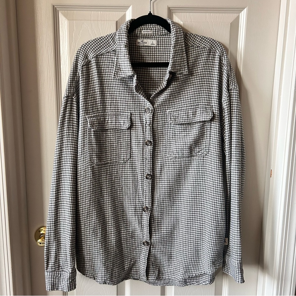 Hollister Boyfriend Fit Houndstooth Shacket with Pockets, Large Fall Autumn